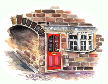 Peinture intitulée "Red Door In Great A…" par Miki De Goodaboom, Œuvre d'art originale, Aquarelle