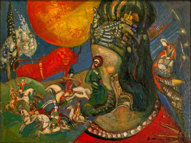 绘画 标题为“Sasanian motive” 由Allamyrat Muhammedov, 原创艺术品, 油