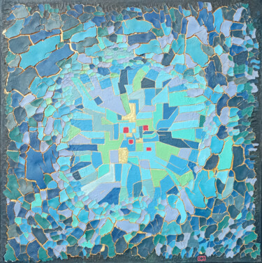Malerei mit dem Titel "Earthquake in blue…" von Clément Delerot, Original-Kunstwerk, Acryl Auf Keilrahmen aus Holz montiert