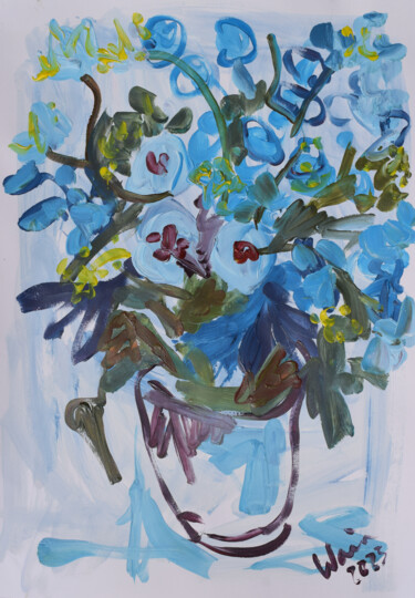 绘画 标题为“Flores azules (2023)” 由Kirsty Wain, 原创艺术品, 丙烯