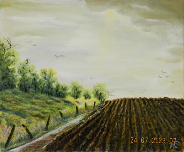 Schilderij getiteld "LABOUR" door Jpc, Origineel Kunstwerk, Olie Gemonteerd op Frame voor houten brancard