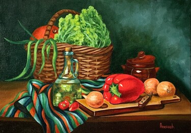 Painting titled "Nature morte aux lé…" by Anerosh, Original Artwork, Oil Mounted on Wood Stretcher frame