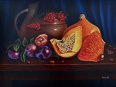 绘画 标题为“Citrouilles et prun…” 由Anerosh, 原创艺术品, 油 安装在木质担架架上
