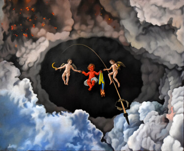 绘画 标题为“A savior with a nuc…” 由Roman Rembovsky, 原创艺术品, 油 安装在木质担架架上