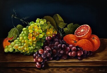 Nature morte aux raisins et aux oranges Peinture intitulée "Nature morte aux ra…" par Anerosh, Œuvre d'art originale, Huile Monté sur Châssis en bois