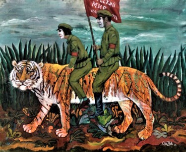 Картина под названием "Красногвардейцы." - Chuzhik, Подлинное произведение искусства, Масло