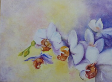 Painting titled "Brin d’orchidée" by Gisele Hamon, Original Artwork, Watercolor