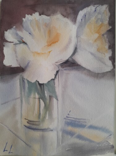 Peinture intitulée "White flowers" par Liudmyla Lelechenko, Œuvre d'art originale, Aquarelle