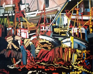 Painting titled "Les filets d'Essaou…" by Celine Dabot, Original Artwork, Oil