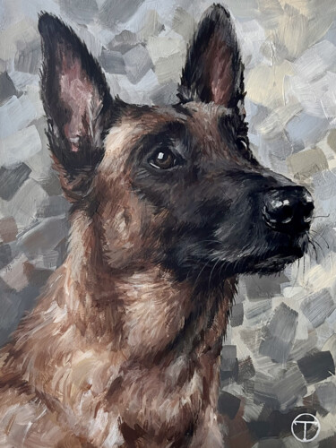 Painting titled "Belgian Shepherd 2" by Olia Tomkova, Original Artwork, Acrylic