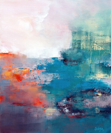 Peinture intitulée "Orange on the coast" par Marianne Quinzin, Œuvre d'art originale, Acrylique Monté sur Châssis en bois