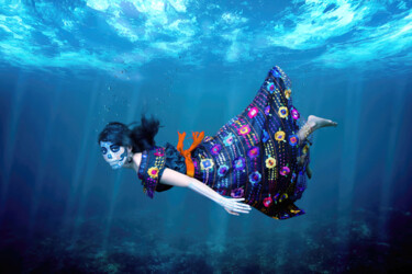 La Catrina swims inside a natural pool, “cenote”. Photography titled "La Catrina swims in…" by R&N Photography, Original Artwork, Digital Photography