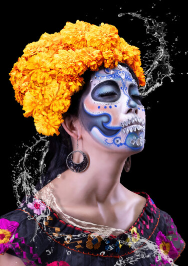 La Catrina in blue colors with a splash of water Photography titled "La Catrina in blue…" by R&N Photography, Original Artwork, Digital Photography