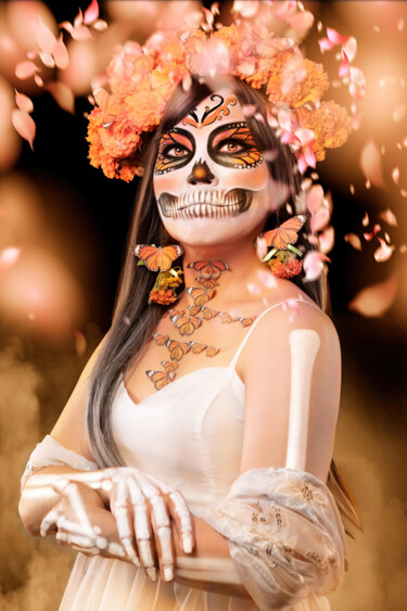 La Catrina with Monarch butterflies (Portrait) Photography titled "La Catrina with Mon…" by R&N Photography, Original Artwork, Digital Photography