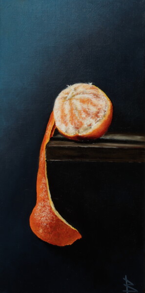The orange Painting titled "The orange" by Oleg Baulin, Original Artwork, Oil Mounted on Wood Stretcher frame