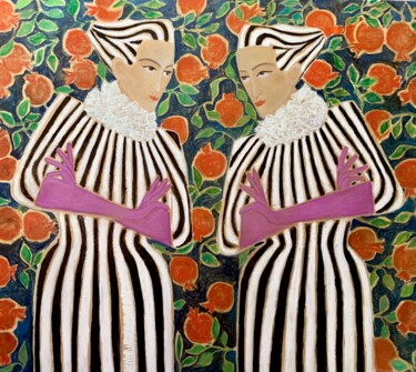 Painting titled "an agreement with o…" by Alina Lina, Original Artwork, Oil Mounted on Wood Panel