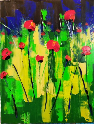 "Coquelicots 2" başlıklı Tablo Hubert Bridoux tarafından, Orijinal sanat, Akrilik Ahşap Sedye çerçevesi üzerine monte edilmiş