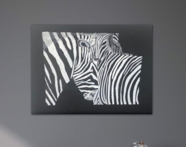 Painting titled "Les deux zebres" by Audrey Letheux, Original Artwork, Acrylic