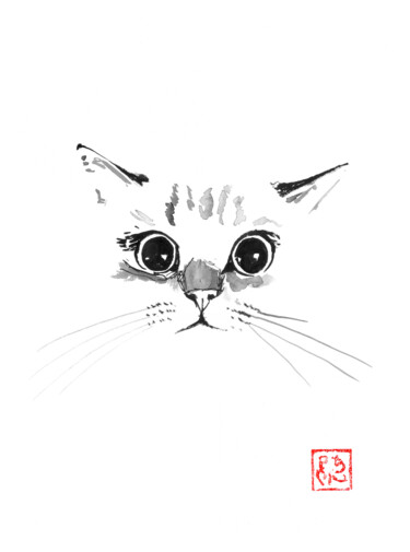 图画 标题为“chat visage” 由Péchane, 原创艺术品, 水彩