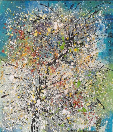Painting titled "Arbre en taches" by Agnes Rolin, Original Artwork, Acrylic