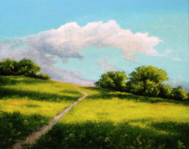 Schilderij getiteld "The road in the clo…" door Oleg Baulin, Origineel Kunstwerk, Olie Gemonteerd op Frame voor houten branc…