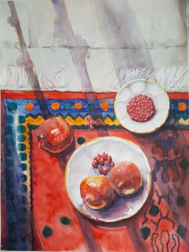 Granatapfel auf dem Orientteppich 绘画 标题为“Granatapfel auf dem…” 由Anastasia Weishaupt, 原创艺术品, 水彩