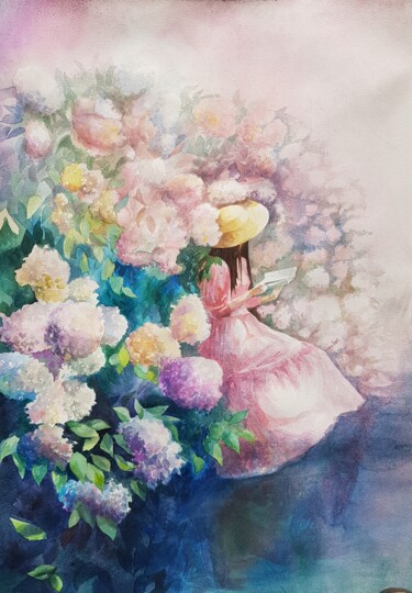 제목이 "Hortensie und Buch"인 미술작품 Anastasia Weishaupt로, 원작, 수채화