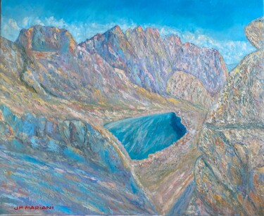 Painting titled "Lac de Capitellu -…" by Jm Mariani, Original Artwork, Oil Mounted on Wood Stretcher frame
