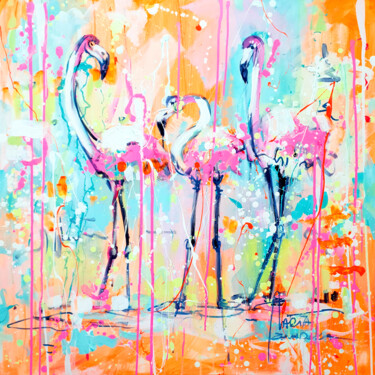 绘画 标题为“Flamingo mood” 由Marta Zawadzka, 原创艺术品, 丙烯 安装在木质担架架上