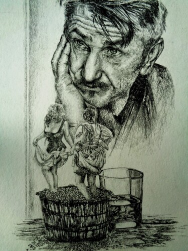Tekening getiteld "Шон Пенн и заказанн…" door Evgenii Zibert, Origineel Kunstwerk, Potlood Gemonteerd op Karton