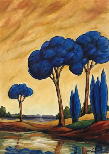 Peinture intitulée "les pins" par Guy Raimon Cuisinier, Œuvre d'art originale, Huile