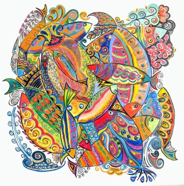 Peinture intitulée "poisson sur toile 2" par Anne Cabon, Œuvre d'art originale, Acrylique