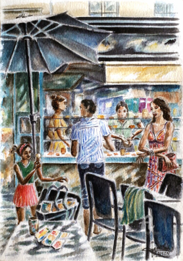 Peinture intitulée "Plaisir rafraîchiss…" par Jean-Paul Ramon, Œuvre d'art originale, Aquarelle