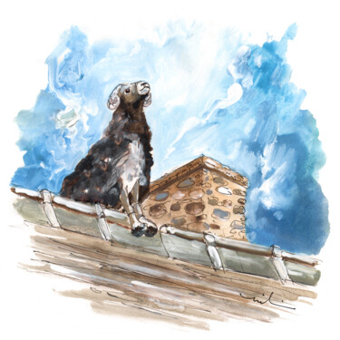 Ζωγραφική με τίτλο "A Black Sheep On A…" από Miki De Goodaboom, Αυθεντικά έργα τέχνης, Ακουαρέλα