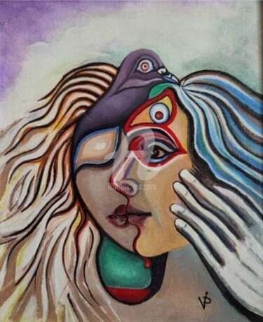 Schilderij getiteld "Goddess of Love 1" door Krisline, Origineel Kunstwerk, Olie