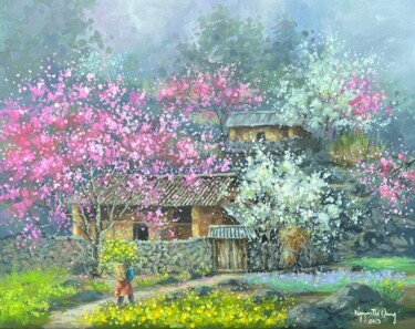 Painting titled "Lặng lẽ vùng cao ("…" by Thi Dung Nguyen, Original Artwork, Acrylic