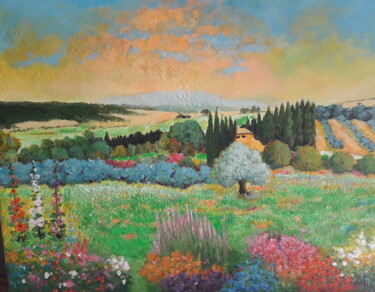 Malerei mit dem Titel "paysage de villeneu…" von Jean Claude Darroussat, Original-Kunstwerk, Acryl Auf Keilrahmen aus Holz m…