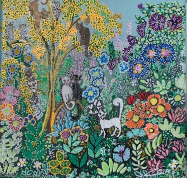 Peinture intitulée "L’arbre à chats" par Claire Morand, Œuvre d'art originale, Acrylique Monté sur Châssis en bois