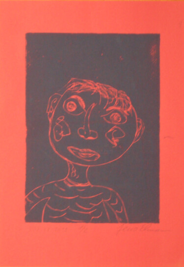 印花与版画 标题为“Linoldruck mit blau…” 由Jens Ehmann, 原创艺术品, Linocuts