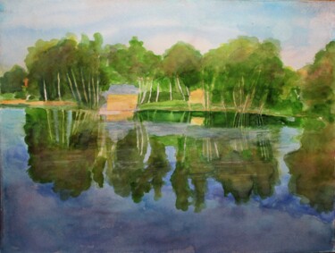 Peinture intitulée "reflets sur l' étan…" par Philip Moreau, Œuvre d'art originale, Aquarelle