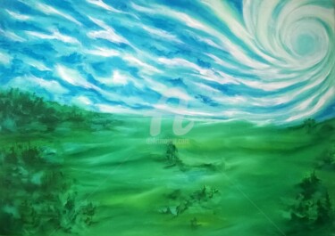 제목이 "GREEN"인 미술작품 Constantin Popescu로, 원작, 기름 나무 들것 프레임에 장착됨