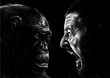 绘画 标题为“human vs animal” 由Angelique Joao, 原创艺术品, 墨