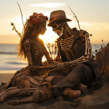 Digitale Kunst mit dem Titel "Beach Love 2" von Guze, Original-Kunstwerk, KI-generiertes Bild