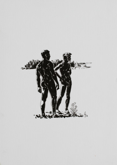 Dibujo titulada "Bathing season." por Sergey Sovkov, Obra de arte original, Tinta