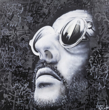LEON : JEAN RENO Schilderij getiteld "LEON : JEAN RENO" door Vincent Bardou, Origineel Kunstwerk, Olie Gemonteerd op Frame voor houten branca…