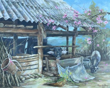 Painting titled "Góc chuồng vùng cao…" by Thi Dung Nguyen, Original Artwork, Acrylic
