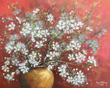 Painting titled "Lọ hoa mận ("A vase…" by Thi Dung Nguyen, Original Artwork, Acrylic