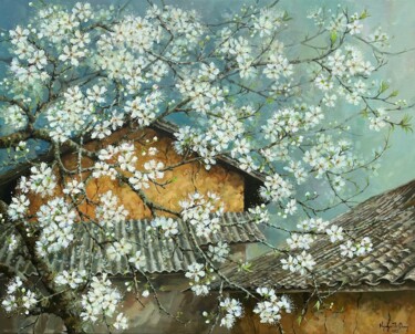 Painting titled "Cành mận nhà bên ("…" by Thi Dung Nguyen, Original Artwork, Acrylic