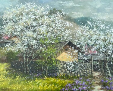 Painting titled "Mùa hoa vùng cao II…" by Thi Dung Nguyen, Original Artwork, Acrylic