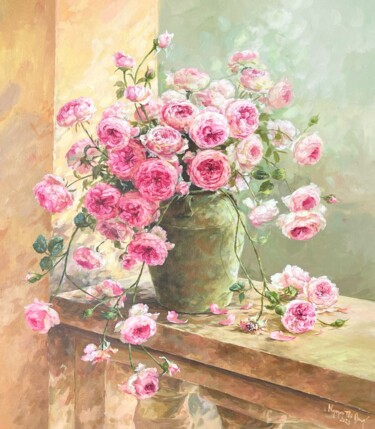 Painting titled "Thì thầm cánh hồng…" by Thi Dung Nguyen, Original Artwork, Acrylic